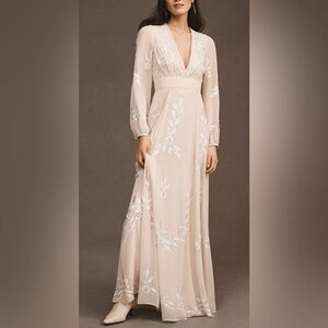 BHLDN Cream Long Sleeve Dress